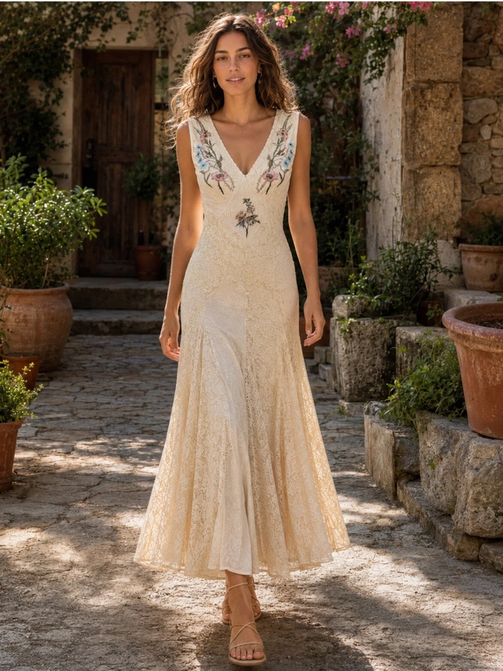 Zara Magnolia Stunning Embroidered Beaded V-Neck Maxi Dress